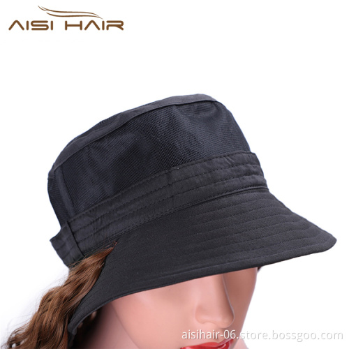 Aisi Hair Long Water Wave Outdoor Hat Knit Slouchy Party Hat Synthetic Light Brown Fiber Hair Extension With Black Cap For Women